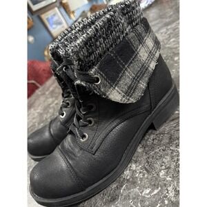 Natural Reflections Veruca II Flannel Fold Over Faux Leather Boots Black Sz 10